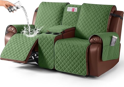 Miniatura 18 de KinCam Funda 100% impermeable para sofá reclinable con consola, fundas para sofá reclinable antideslizante para 3 asientos, protector de muebles