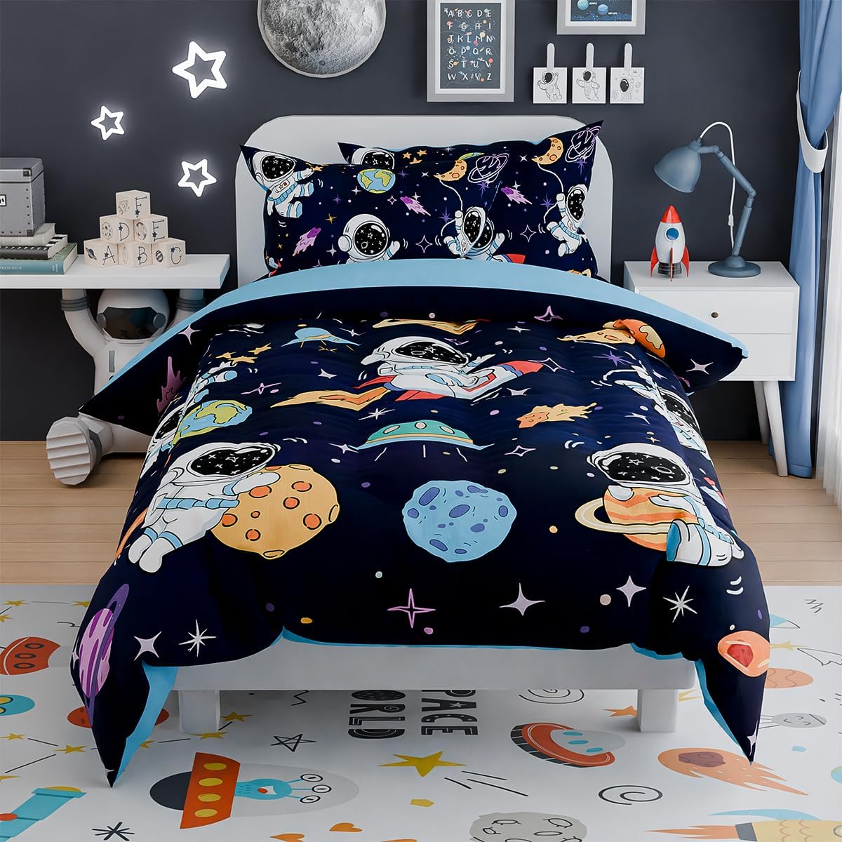 SANDJEST Astronaut Bedding Sets for Boys, Ultra Soft Microfiber Comforter Set with 3-Pieces, Comforters Sets for Kids Children Boy Bedroom Decor - Image 4
