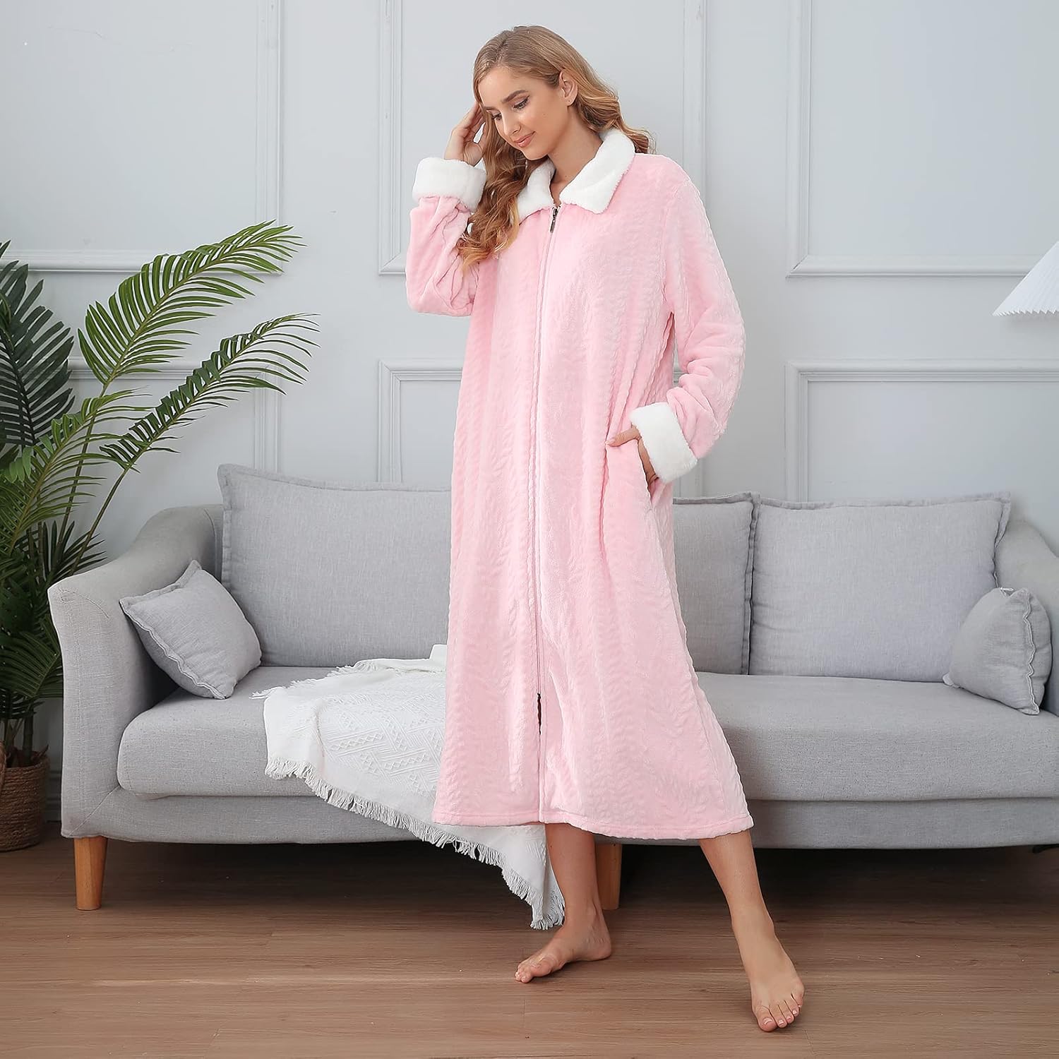 Richie House Women's Soft and Warm Fleece Robe with Zipper Size S-XL RHW2856