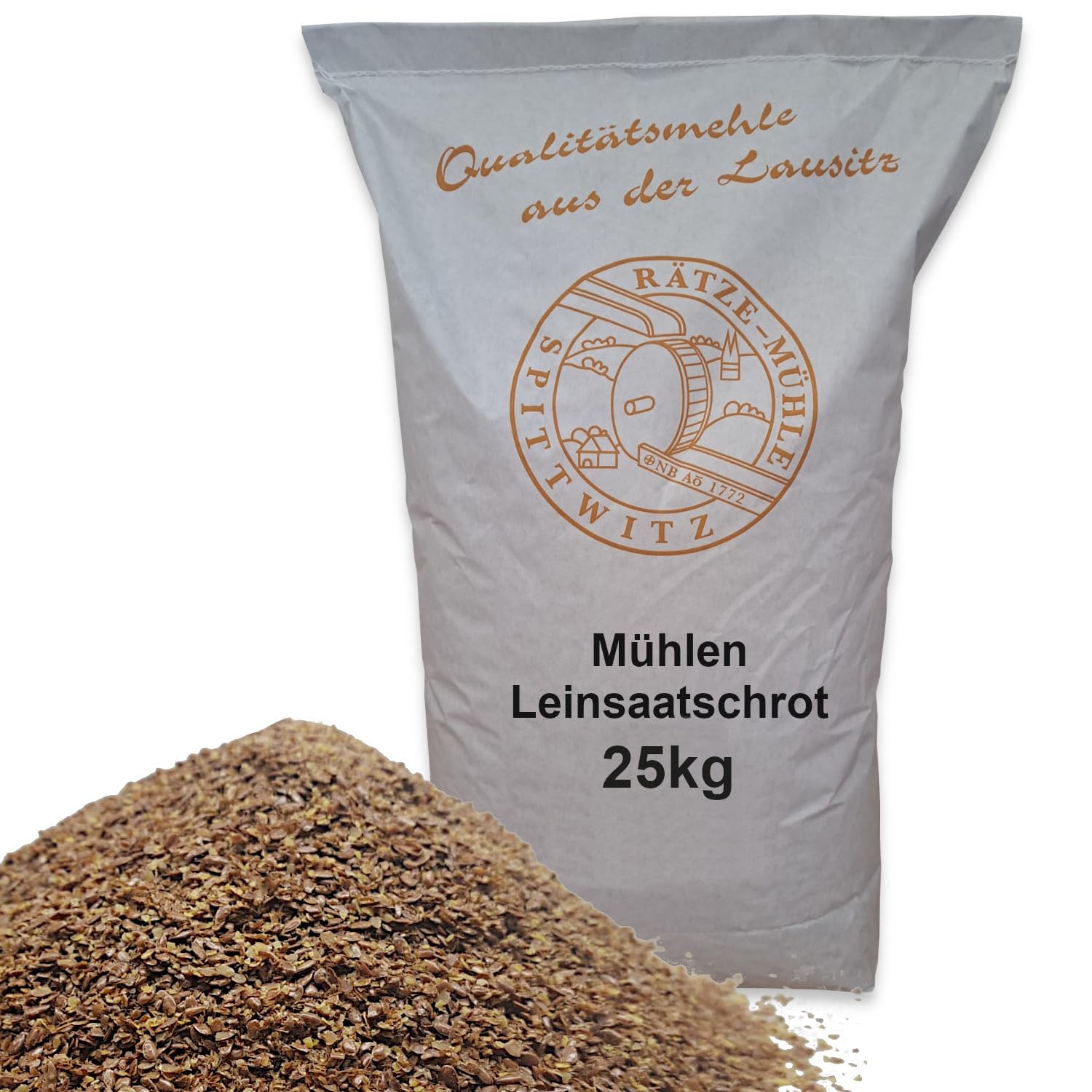 Leinsaatschrot/Leinsamen geschrotet 25 kg braun in bester Qualität, frisch aus der Rätze-Mühle