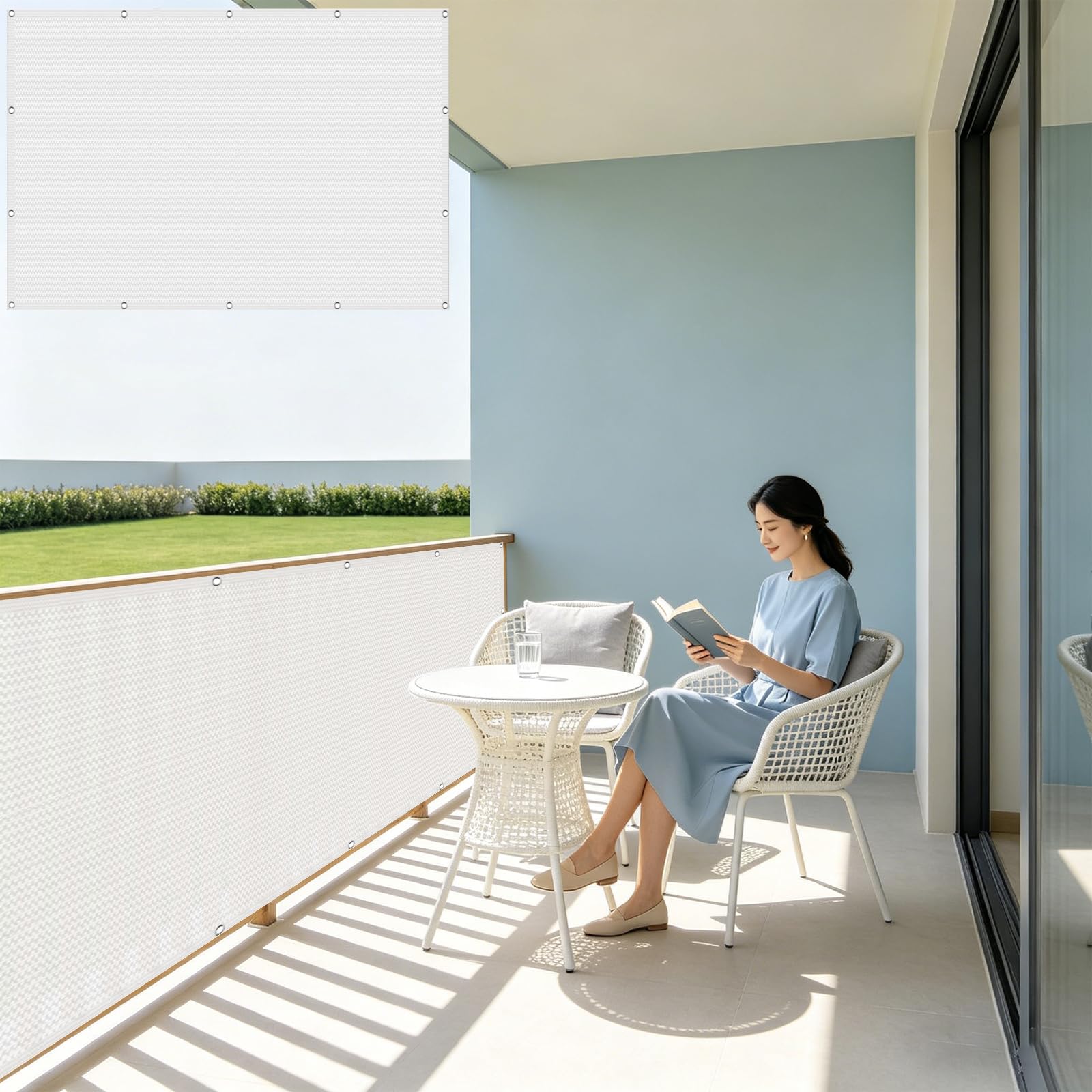 Recinzione Copertura 75 x 475 cm in HDPE 220G ㎡, Frangivento, Protezione Solare, Permeabile, Anti-Uv, Telo Frangi-Vista Balcone con Fascette e Funi para Jardín Exterior, Bianco