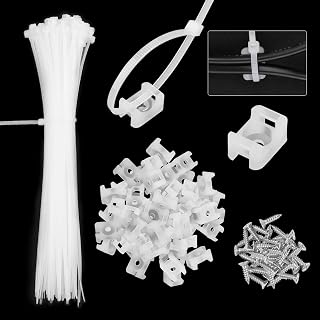 100Pack Saddle Type Cable Zip Tie Mounts Base Kit with 100Pcs 7.5Inch Nylon Cable Ties and 100Pcs Screws,Wire Clips Organizer,Cable Management Clamps for Wall,Desk,Baseboard (White)