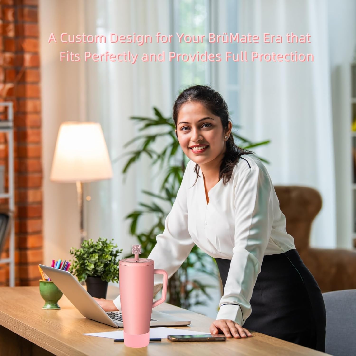 Silicone Boot and Rhinestone Magnetic Straw Cover Cap Compatible with BrüMate Era | Anti-Slip Silicone Protector for 40 oz Tumbler with Handle | Accessory Set for Stainless Steel Drinking Cup - Image 5