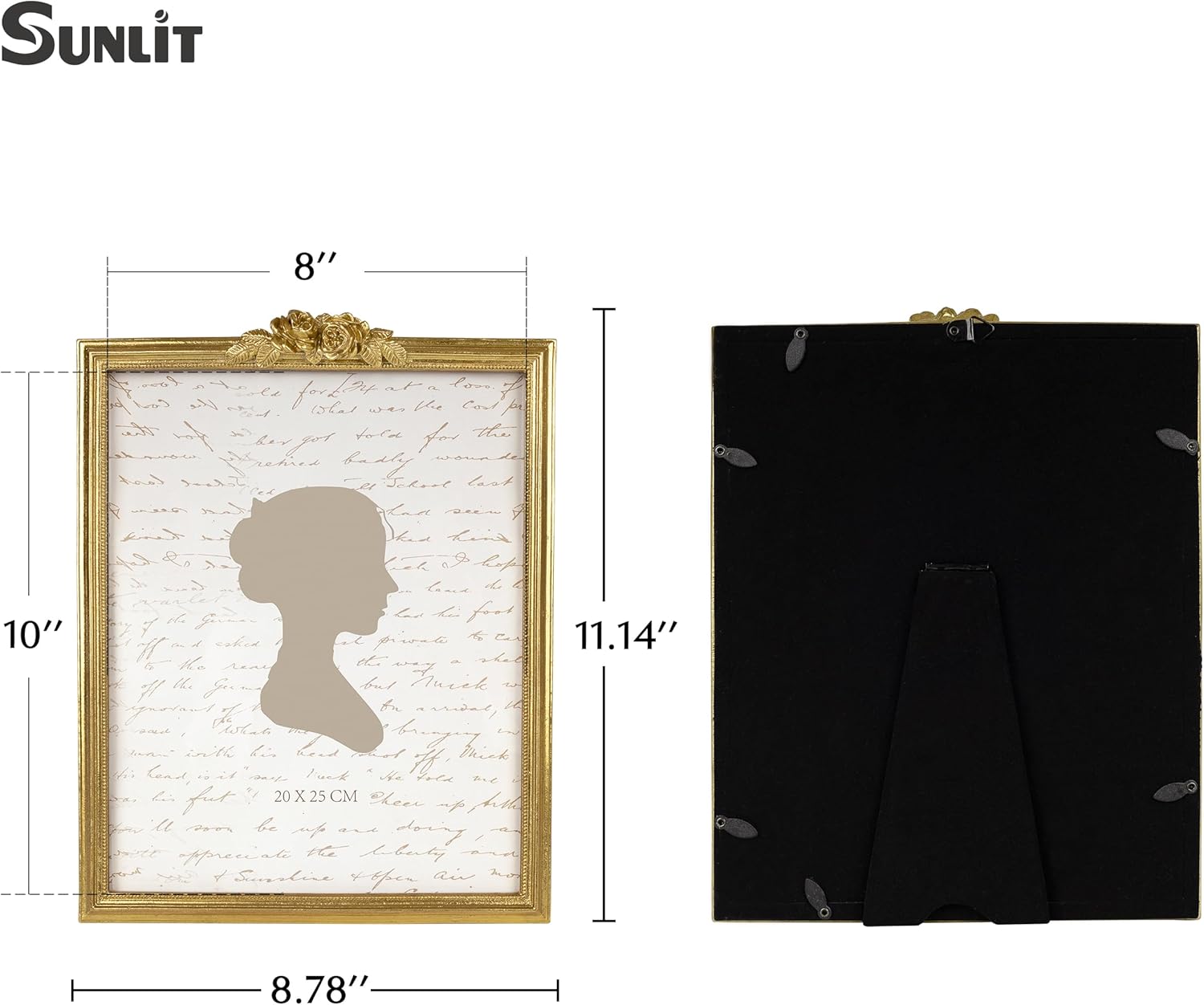 Sunlit Vintage Picture Frame 8x10 Inch, Luxury Antique Photo Frames with Glass Front, Luxury Photo Display, Tabletop Wall Hanging, Gift Ideas, Golden Rose