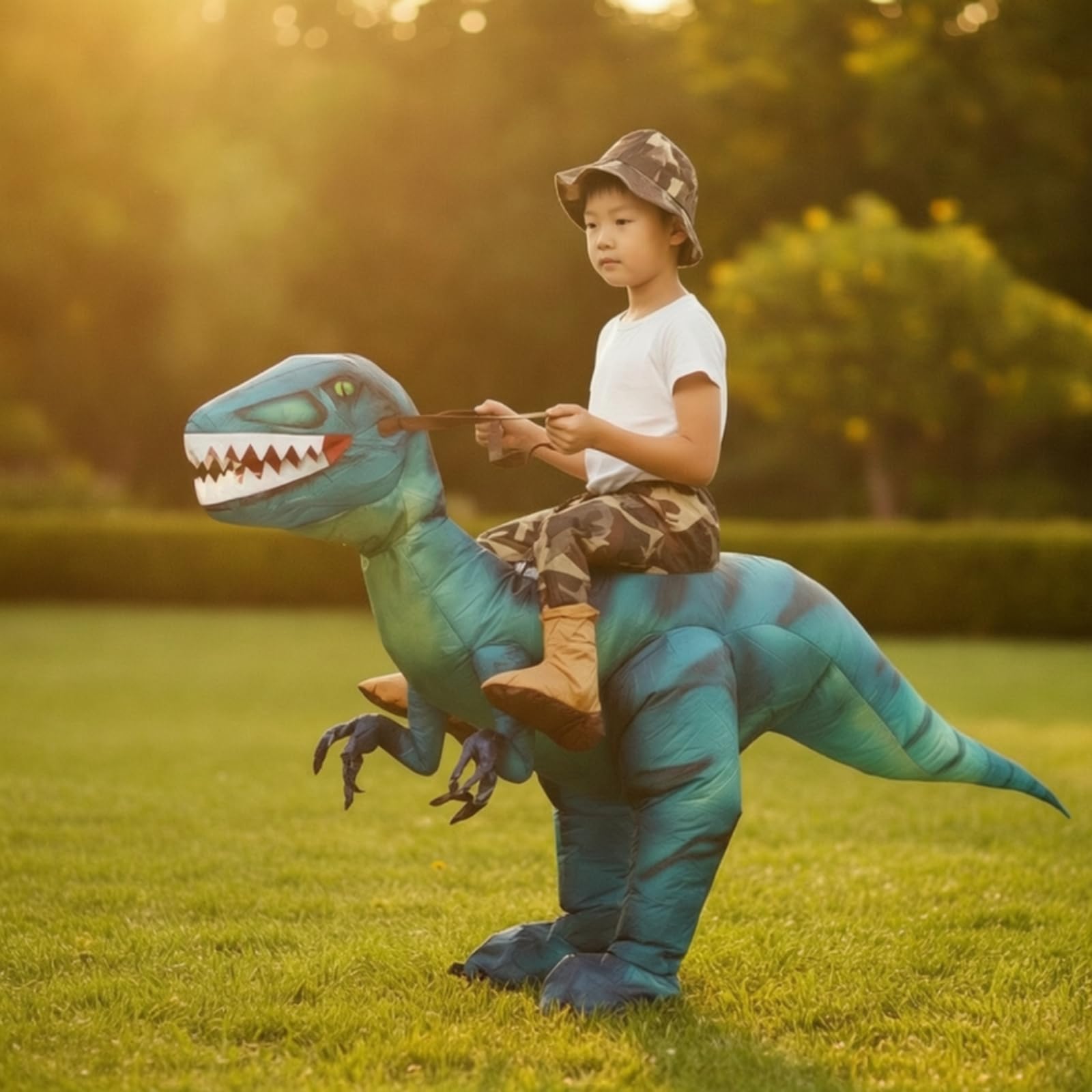 Costume da Velociraptor Gonfiabile Resistente Costume da Dinosauro Cavalcabile Alta Resistenza per Bambini, Feste in Maschera