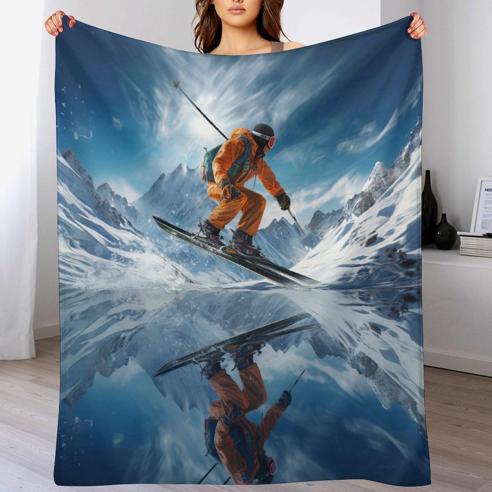 Couverture ski flannel 130x180 cm plaid chaud pour canapé-lit et fauteuil confortable