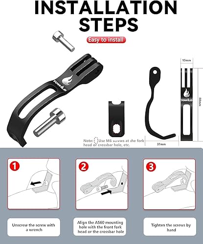 Miniatura 6 de towild AS60 Soporte para faros delanteros de bicicleta de montaje en horquilla de aleación de aluminio para montaje frontal compatible con GoPro