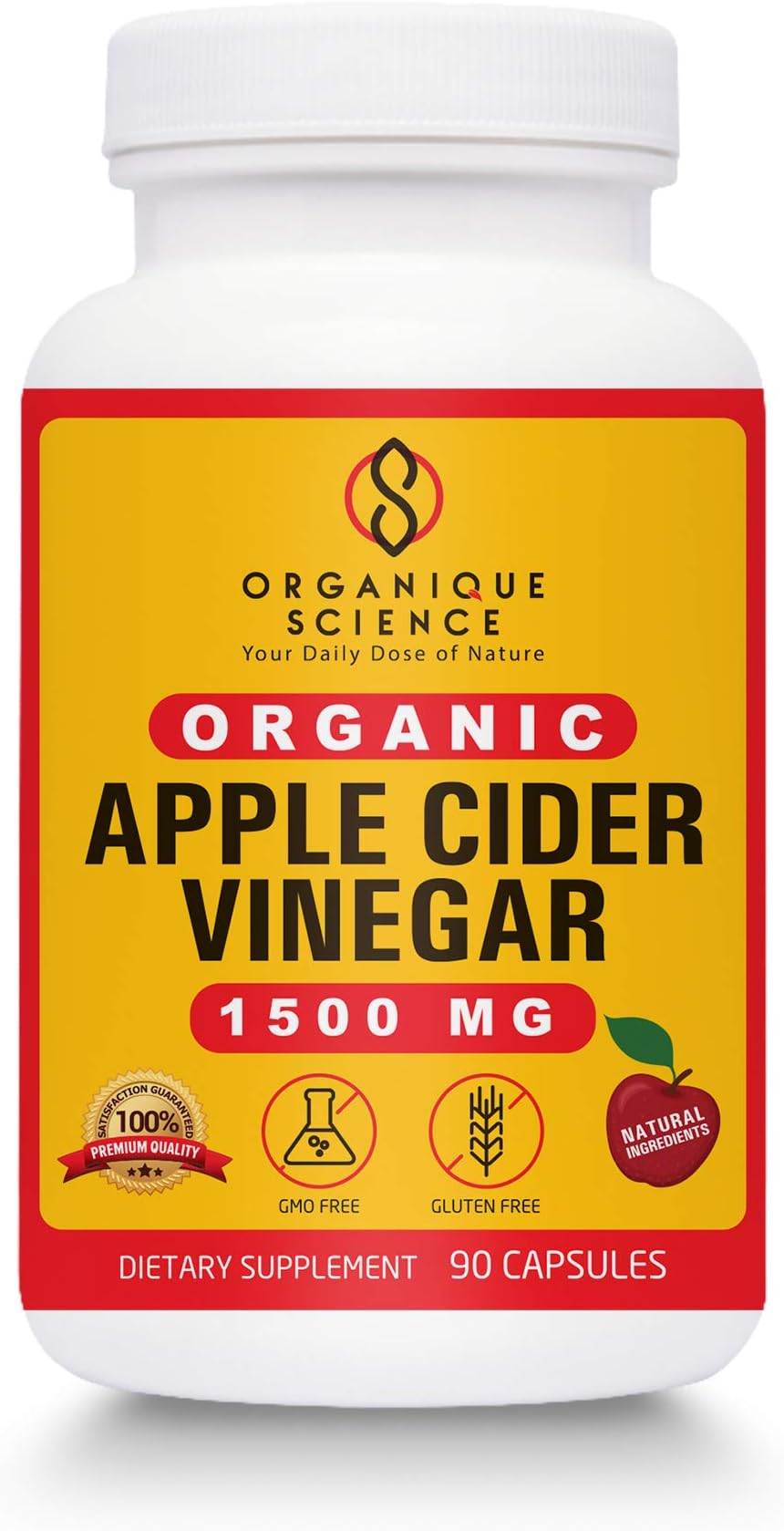 Premium Organic Apple Cider Vinegar Veggie Pills | Great for Weight Loss, Detox, Digestion, Blood Sugar & Energy Levels | 1500mg, 90 Capsules