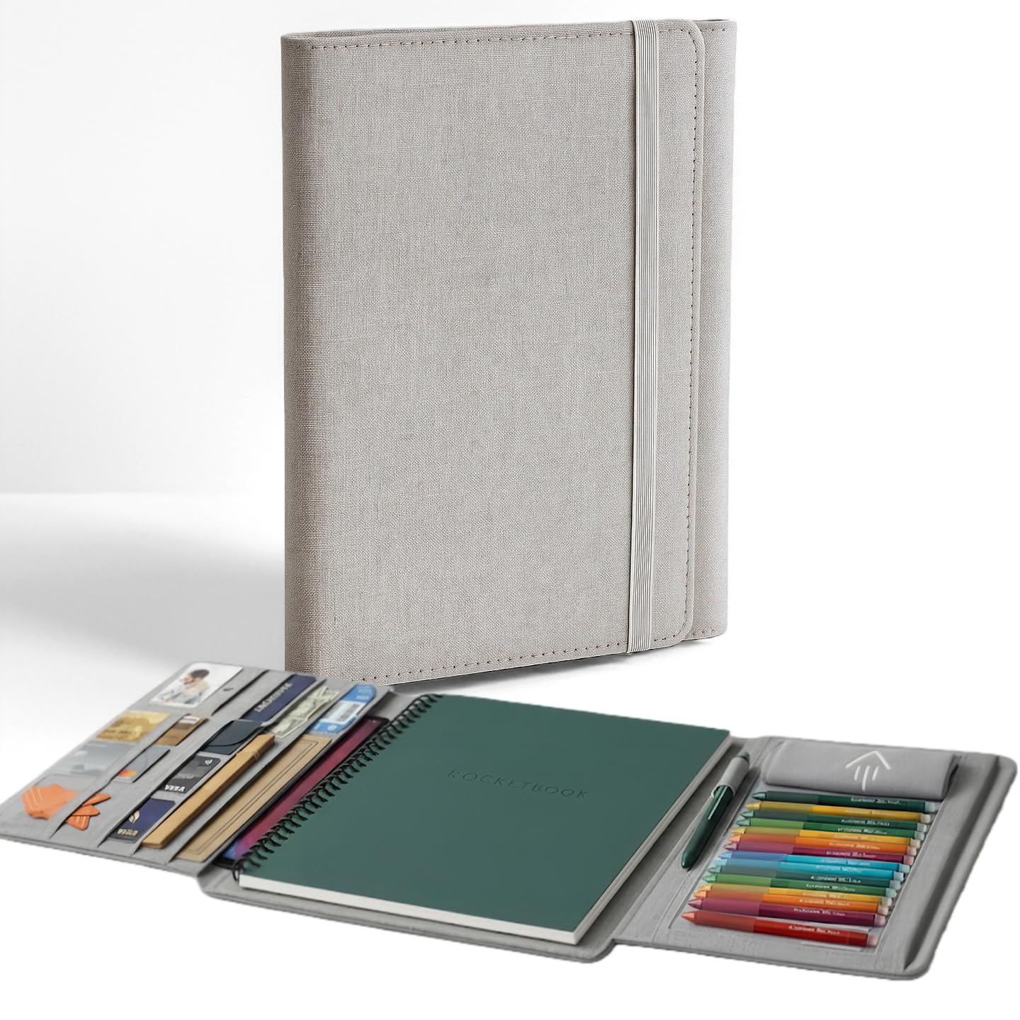 ANZOME Professional Slim Folio Cover for Rocketbook Letter Size (8.5x11) – Trifold Stand-Up Notebook Portfolio with Secure Elastic Closure,