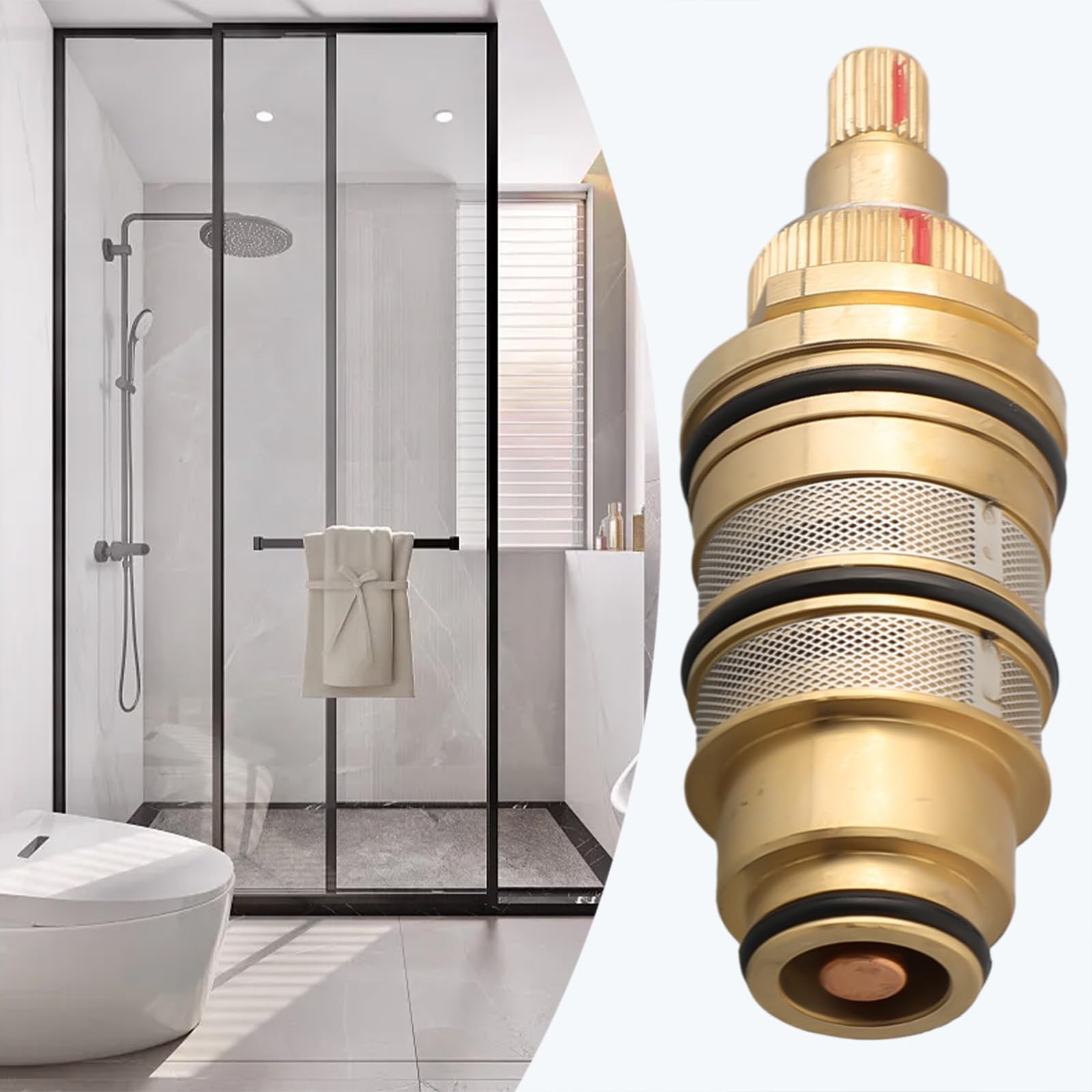 Whychstore Cartouche thermostatique universelle en cuivre avec contrôle de la température - Valve de douche en laiton pour divers appareils de barre de douche, NOUE68BW17ZZWWKU70706WF23360