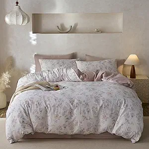 VM VOUGEMARKET Garden Flower Duvet Cover Set Queen,Lyocell & Cotton Bedding Set with Flower Pattern,Breathable & Cool Comforter Cover for Summer (Blush Pink,90x90 Inch)