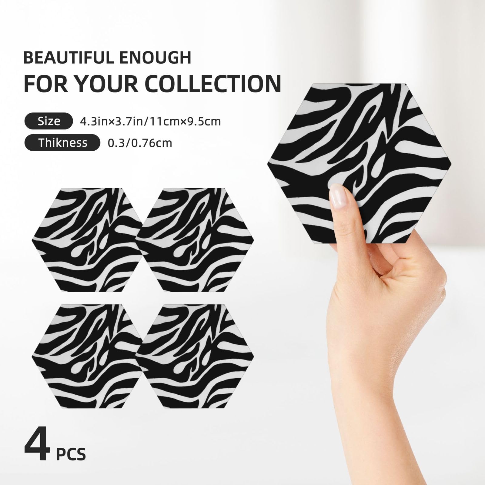Lot de 4 dessous de verre décoratifs en céramique imprimé zèbre