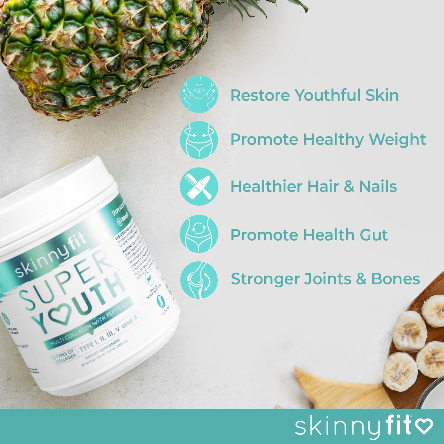 Lіmіtеd Dіѕсоunt SkinnyFit Super Youth Multi-Collagen Peptide Powder Unflavored, Hair, Skin, Nail, & Joint Support, 58 Servings