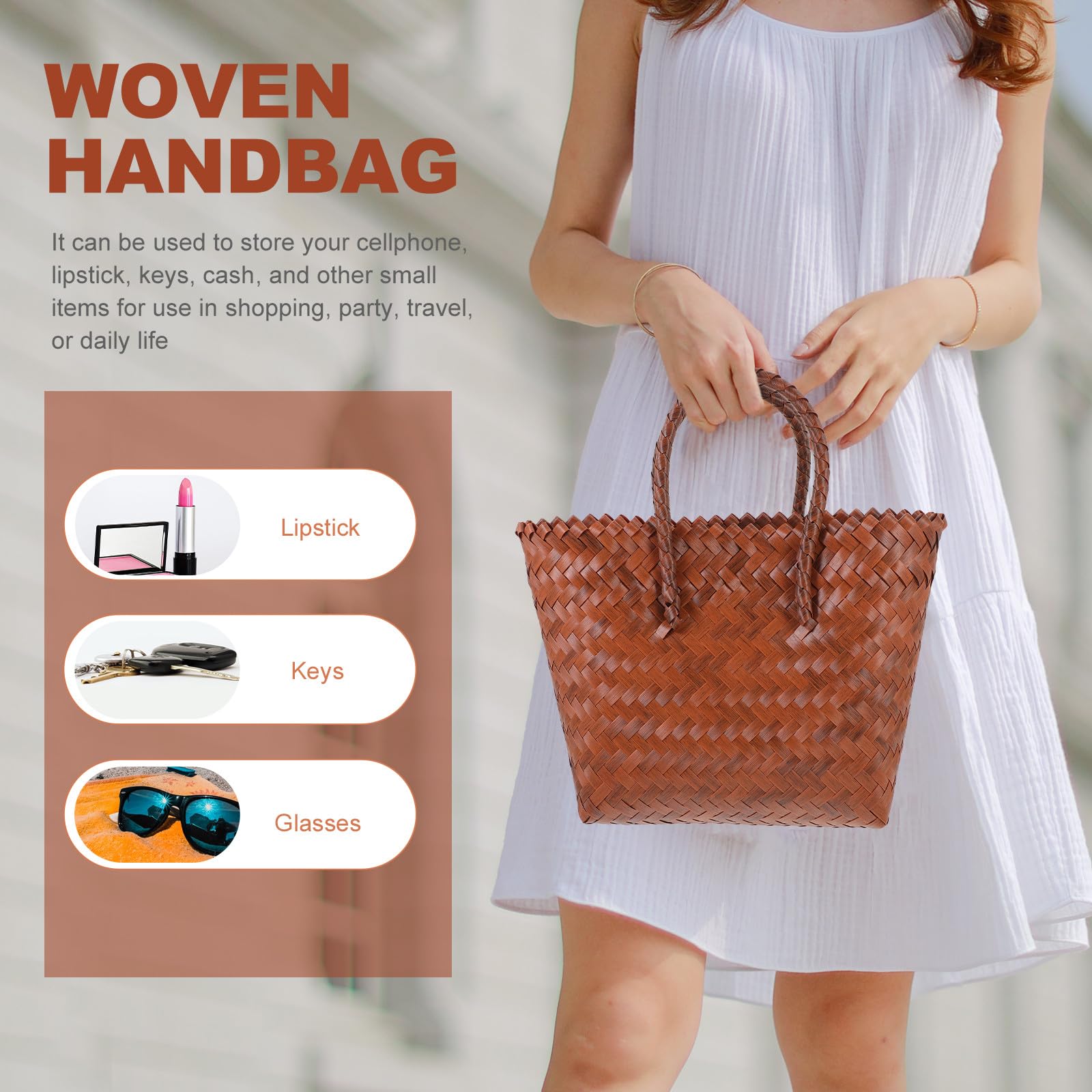 DECHOUS Bolso de Paja Mujer Mano con Asa Resistente Bolsa Tote Versátil para Picnic Almacenamiento Cocina y Playa Ligero y Espacioso para Uso Diario