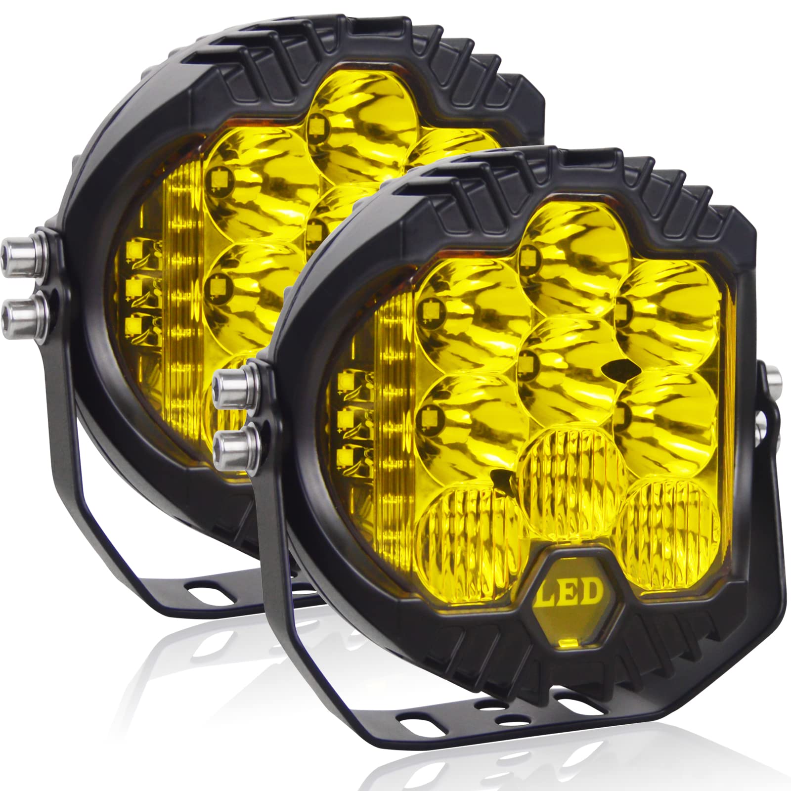 AUXTINGS 2 szt. 18 cm 75 W Amber Flood Bottom Yellow Offroad Side Shooter reflektor roboczy lampa jezdna IP67 do kampera ciężarówki traktor pojazdy terenowe, 10-30 V