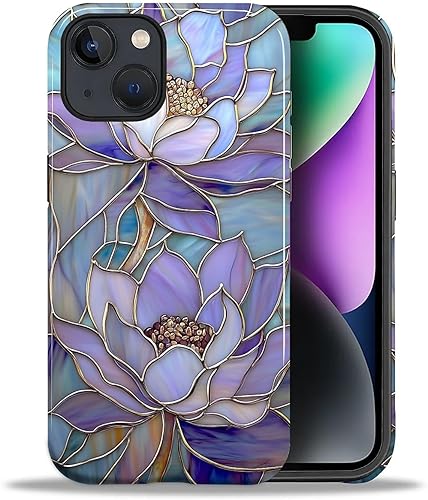 Miniatura 119 de Funda para iPhone 11, carcasa dura a prueba de golpes + silicona suave 2 en 1 híbrida, parachoques a prueba de caídas - Vidrio manchado con flores