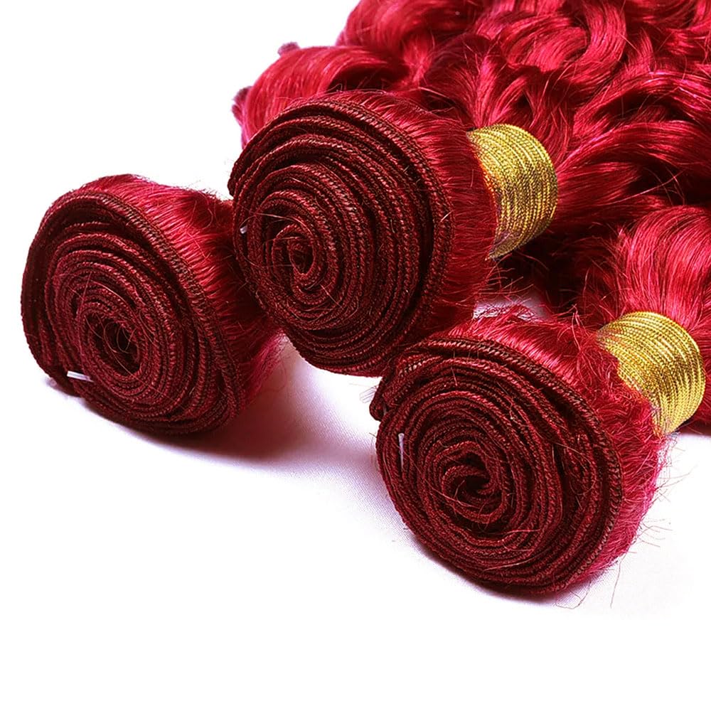 Red Bundles Human Hair Burgundy Deep Wave Bundle Unprocessed Virgin Braight Red Deep Curly Bundles Human Hair Extensions 50 Gram Per Bundle 12 14 16 Inch