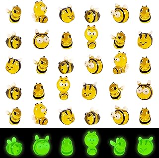 FEXIA 30pcs Mini Resin Bees Tiny Figures Glow in The Dark Tiny Craft Bees for Aquariums Dollhouses Garden Landscape Birthday Party Table Decoration