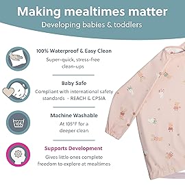 BIBaDO - Long Sleeve Baby Bibs - Babies & Toddlers 6-36 Months - Coverall Baby Led Weaning Bib - Easy Wipe, Soft & Waterproof