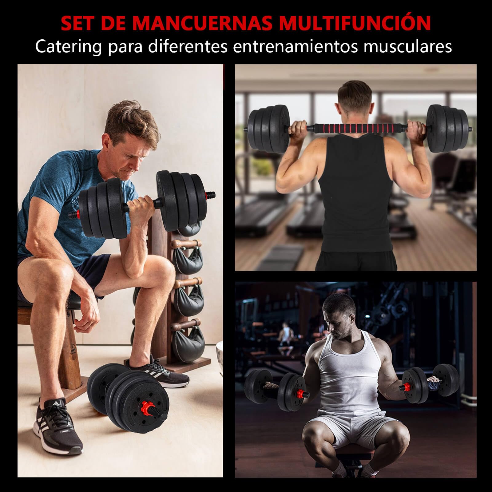 Mancuernas 10/15/20/30/40/50KG, Pesas y Mancuernas Ajustables, Barra de Conexión y Extensión, Mangos Antideslizantes, Juego de Mancuernas 3 en 1, Pesas Ajustables, Gimnasio en Casa