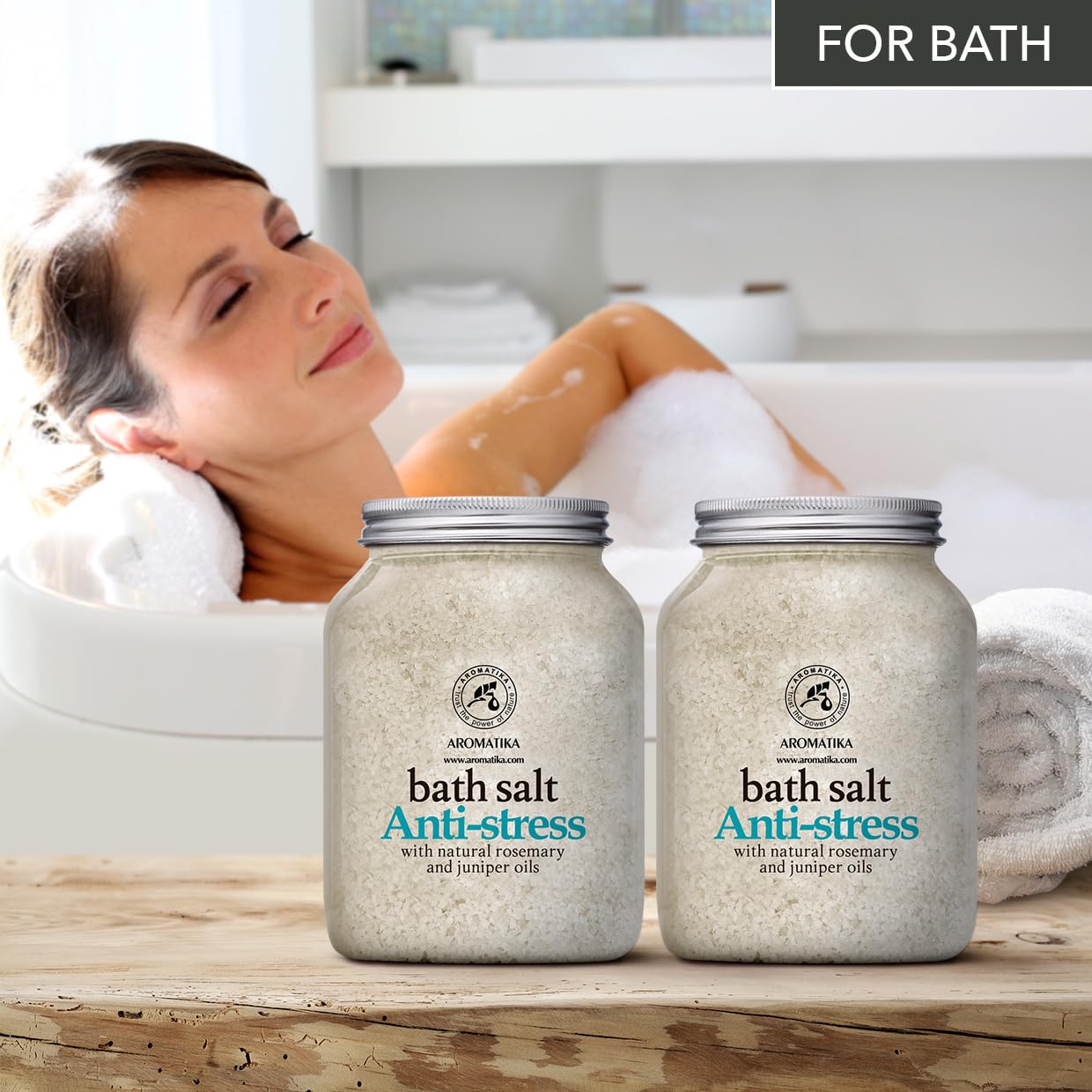 Sale da Bagno Antistress - set 2х1300g - Sale Marino con Olio Essenziale di Rosmarino e Ginepro - Cura del Corpo - Bellezza - Relax - Aromaterapia
