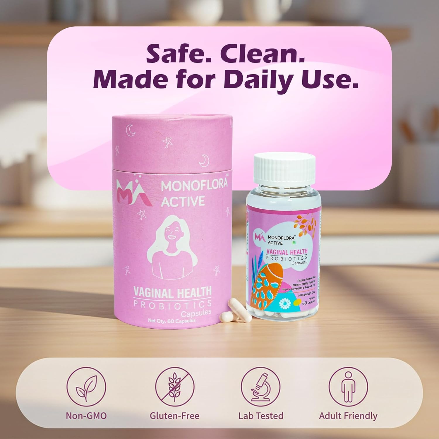 Probiotics for Women 5 Billion CFU Vaginal Probiotic Capsules with Lactobacillus & Prebiotics Supports Vaginal pH Balance, Healthy Flora, Odor Control, Digestive Urinary Tract Health