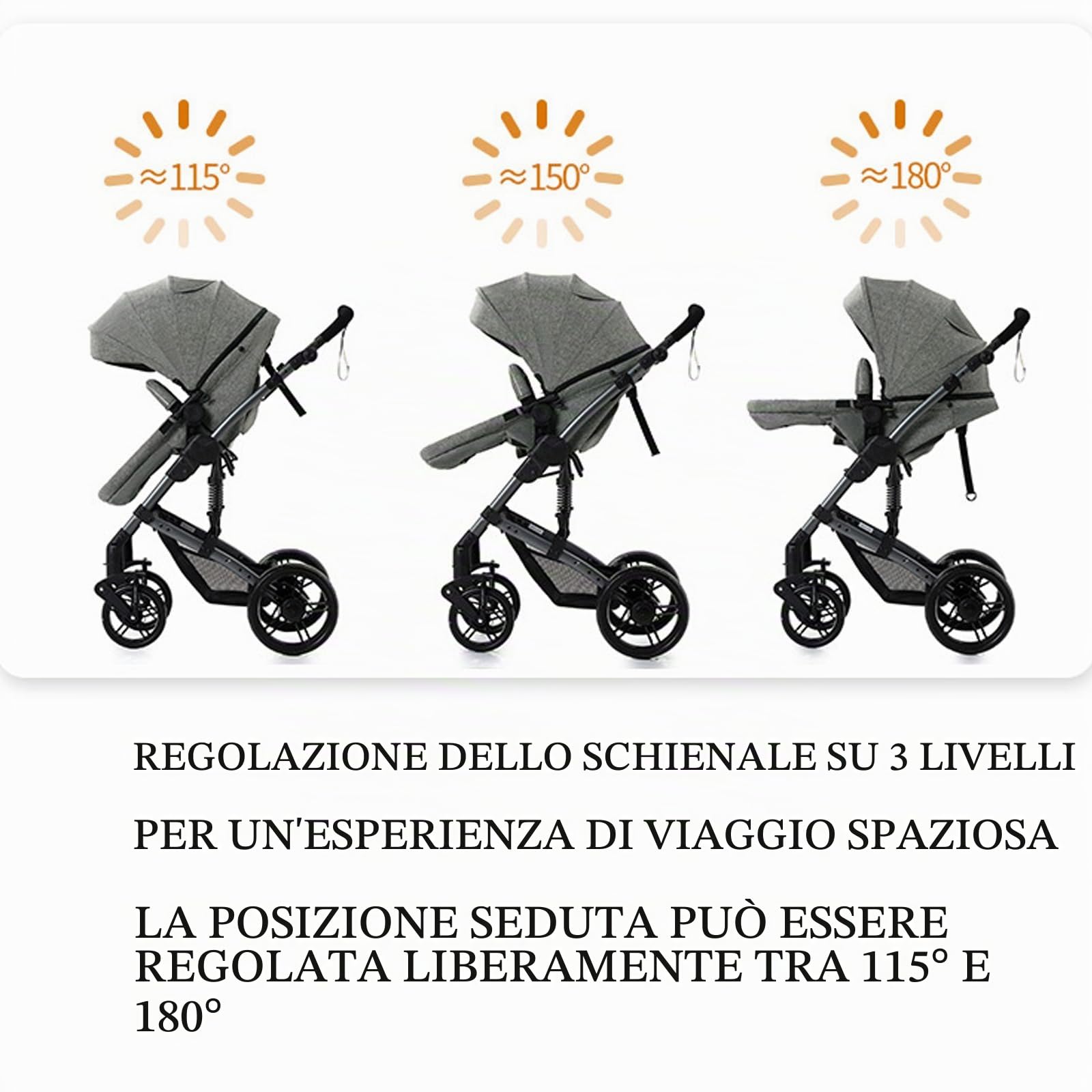 Passeggino trio, Passeggino 3 in 1, Navicella neonato, Sistema da viaggio e seggiolino auto, per neonati bambini 0-36 mesi (Kaki)