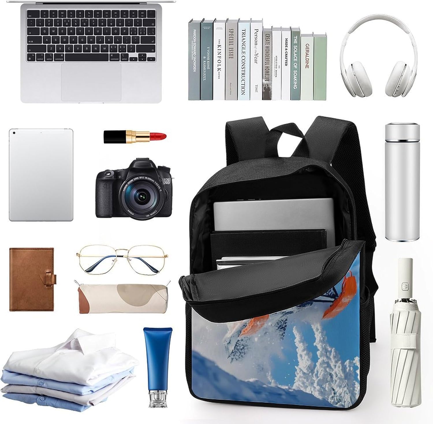 Snowmobile Action Snowy Scene Laptop Backpack for Men Women 17 Inch Shoulder Bag Travel Daypack
