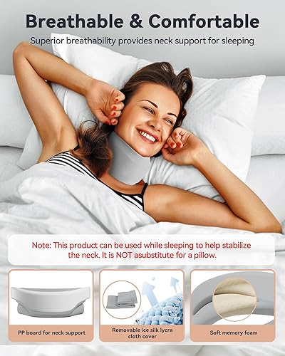 Miniatura 5 de BETOVIN Soporte cervical para el cuello, soporte para el cuello para dormir, envolturas de espuma suave que mantienen las vértebras estables y