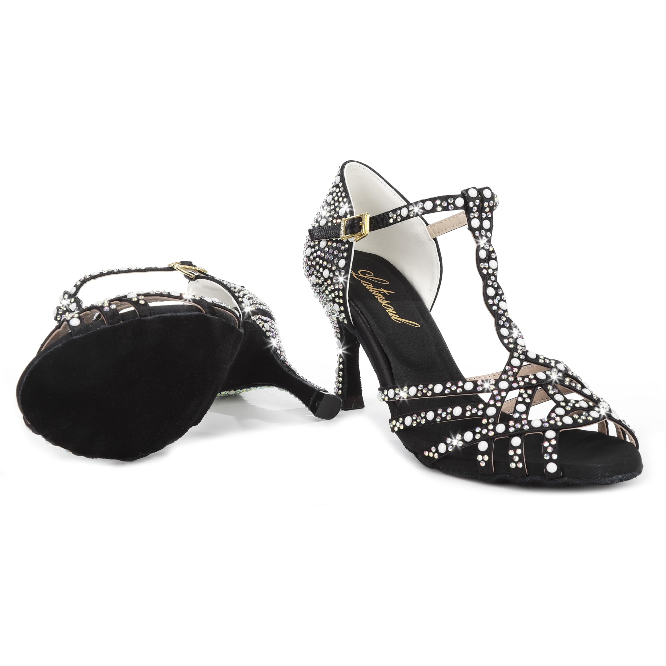 Latinsoul Y20534 Damen Latein Tanzschuhe mit Kristallverzierung, 7,5 cm Absatz, Verstellbarer Knöchelverschluss für Ball und Party