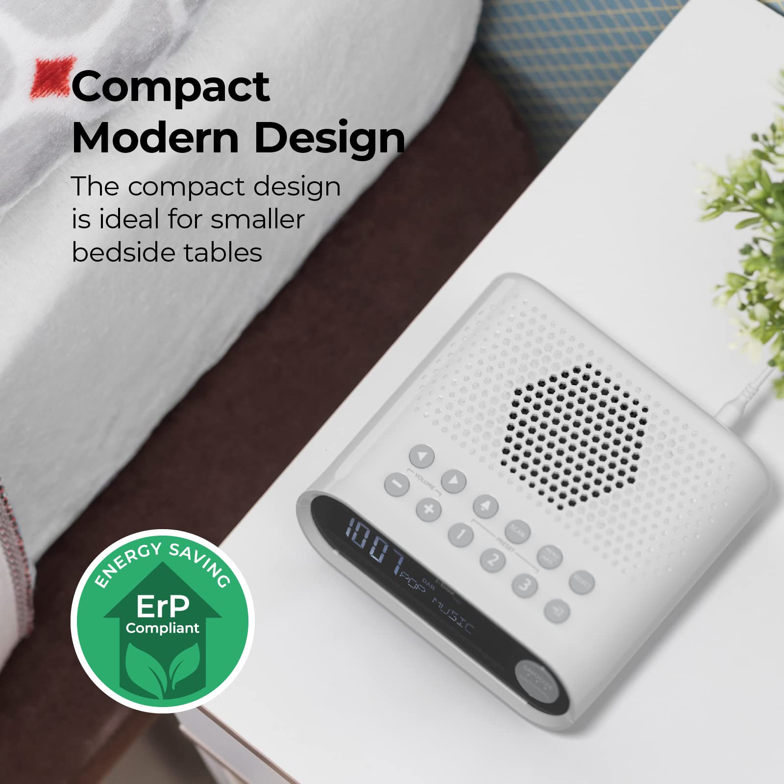 DAB/DAB+y FM Alarma Despertador Radio con Puerto de Carga USB (Blanco)