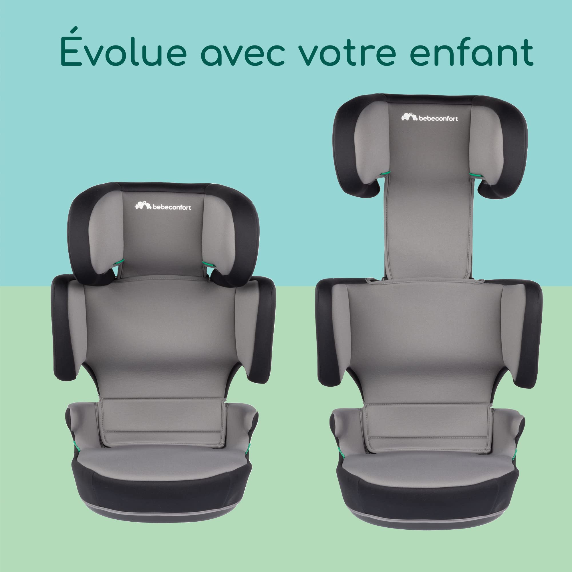 Bebeconfort RoadFix i-Size, Siège Auto Rehausseur à Dossier, 3,5-12 ans (100-150cm), Siège Auto ISOFIX, Pliable, Léger (4,4 kg), 14 Positions d'Appui-tête, Siège Rembourré, Grey Mist