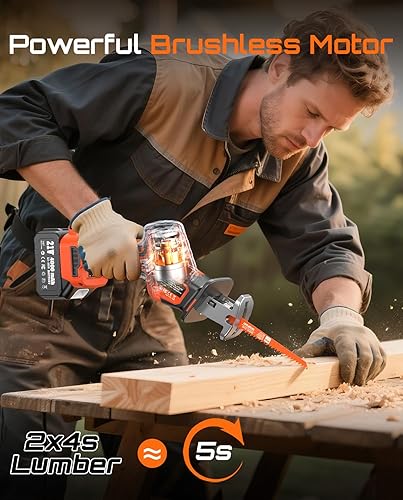 Miniatura 2 de Sierra recíproca inalámbrica con 8 hojas - 2 baterías de 4000 mAh, motor sin escobillas, velocidad variable 0-3200 SPM, cambio de hoja sin