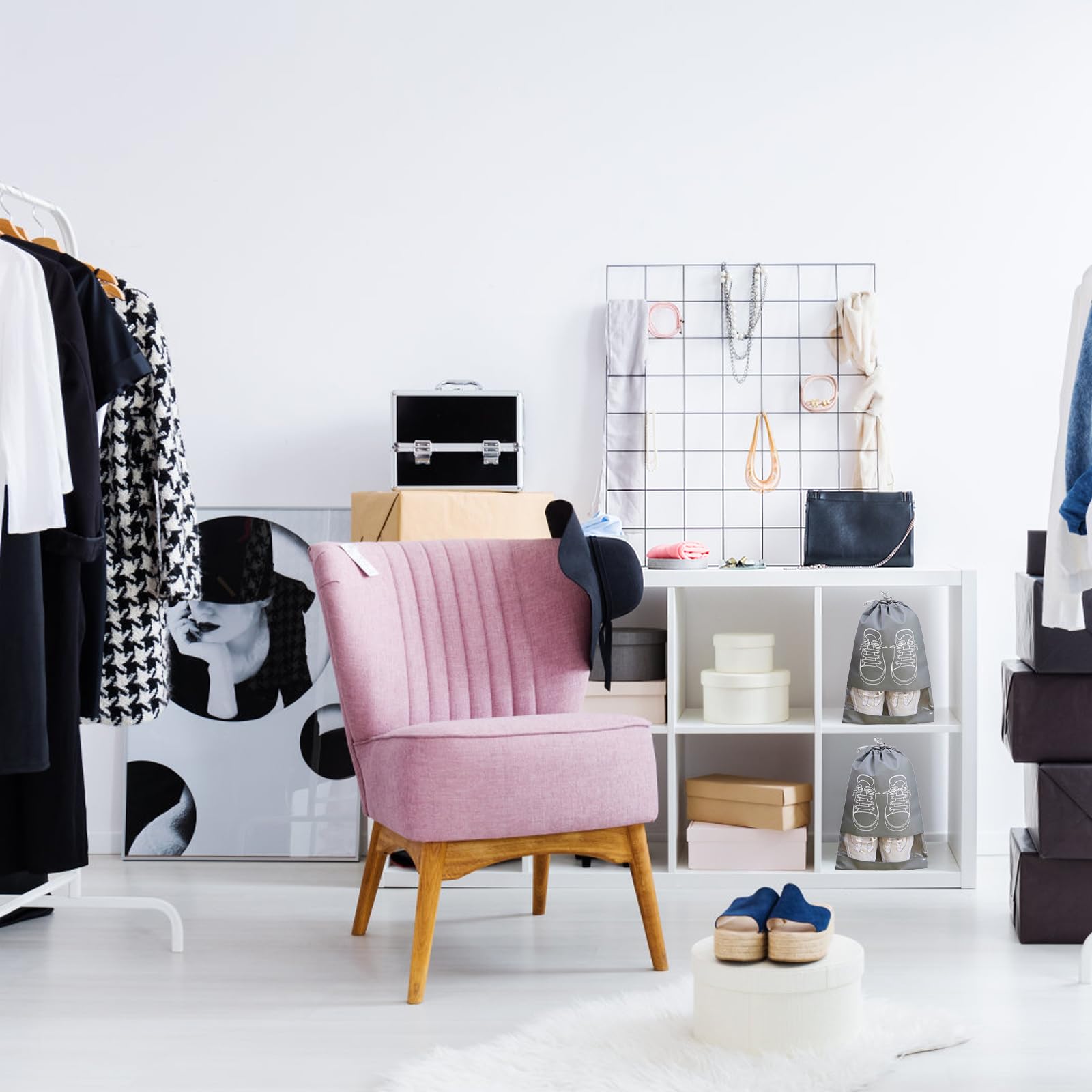 10 Pezzi Sacchetti per Scarpe, Sacchetti Scarpe Viaggio, Organizer Scarpe, Accessori da Viaggio, Attrezzo di Utilità con Coulisse per Pantofole, Scarpe di Pelle, Scarpe di Tela (Nero, Grigio)