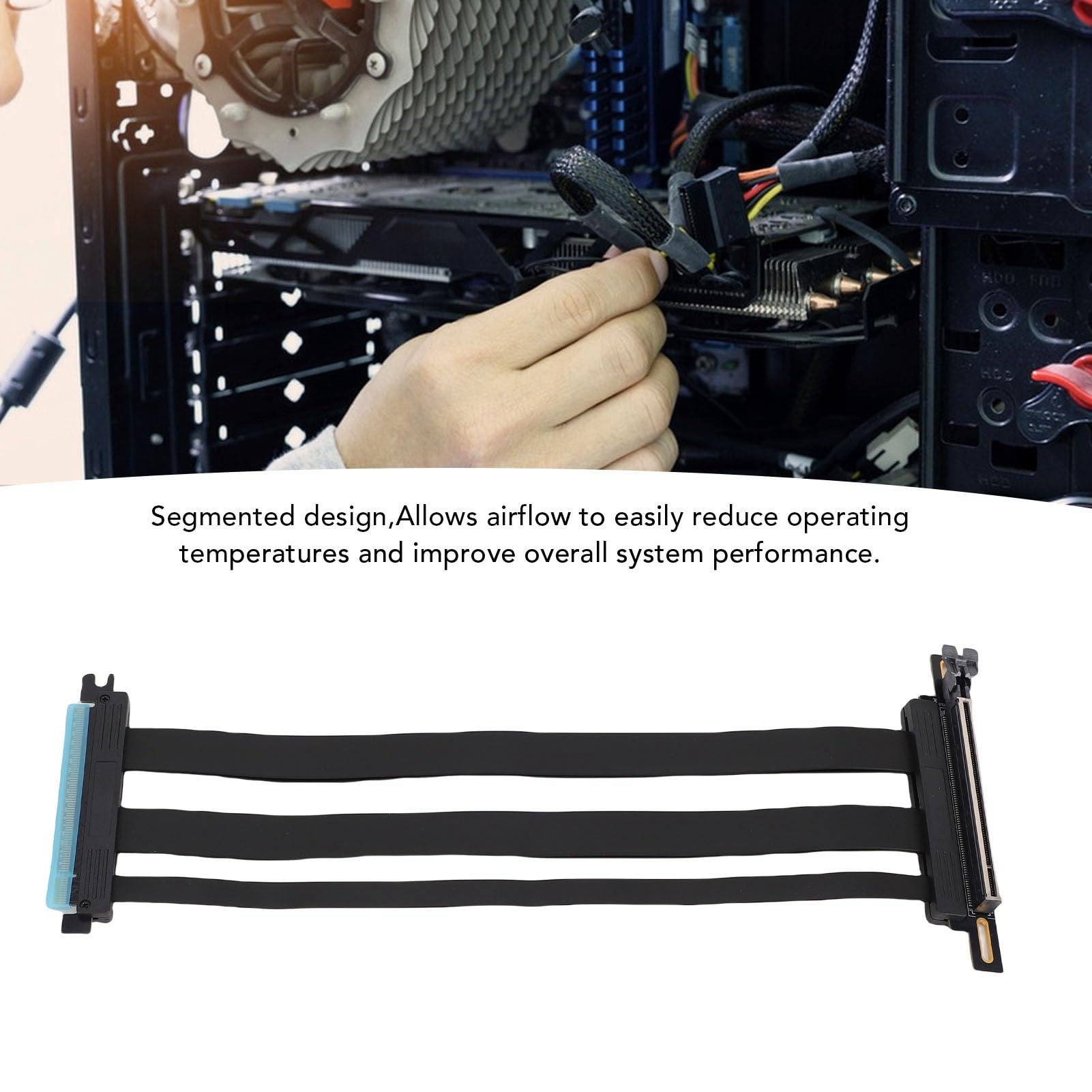 PUSOKEI Kabel Nośny PCIe 5.0, Przedłużacz Karty Graficznej GPU PCIE5.0 X16 dla RTX 4090 (Ti), prędkość 128 Gb/s, Kąt Prosty 90 do Pionowego Montażu Karty Graficznej, Kompatybilny z (30cm)