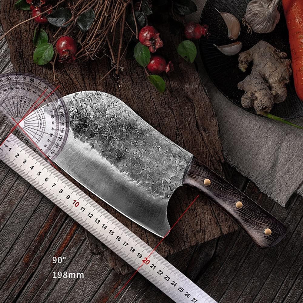 MAYiT Meat Cleaver Knife, Chinese Cleaver Knife Handmade Forged High-carbon Steel Full Tang Chef Butcher Cleaver Filleting Slicing Broad Butcher knife