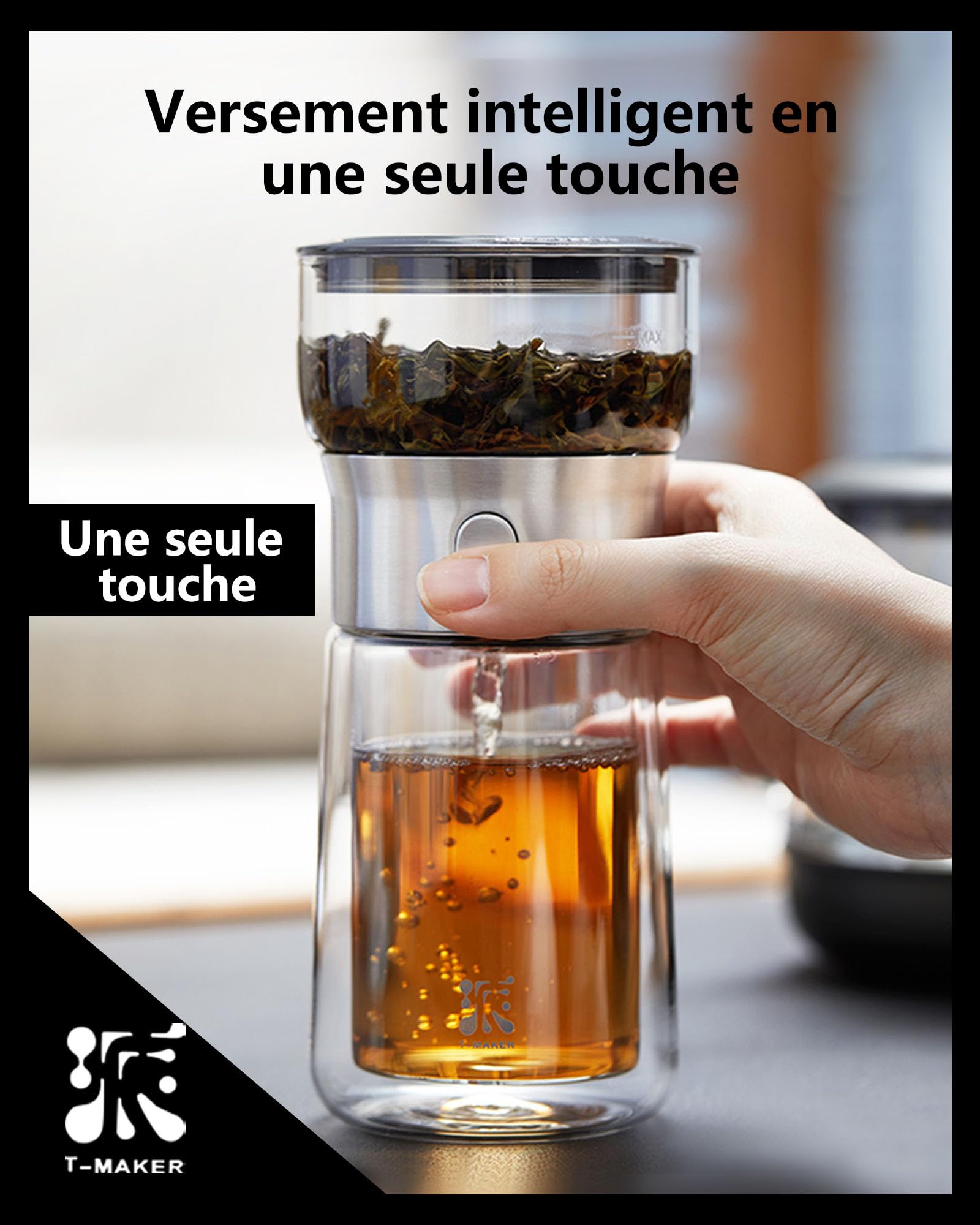 ZENS theiere con infusor, mágico de un solo toque tetera de cristal para té de hojas sueltas sin daños, theiere con taza térmica y bolsa de té portátil, para regalo