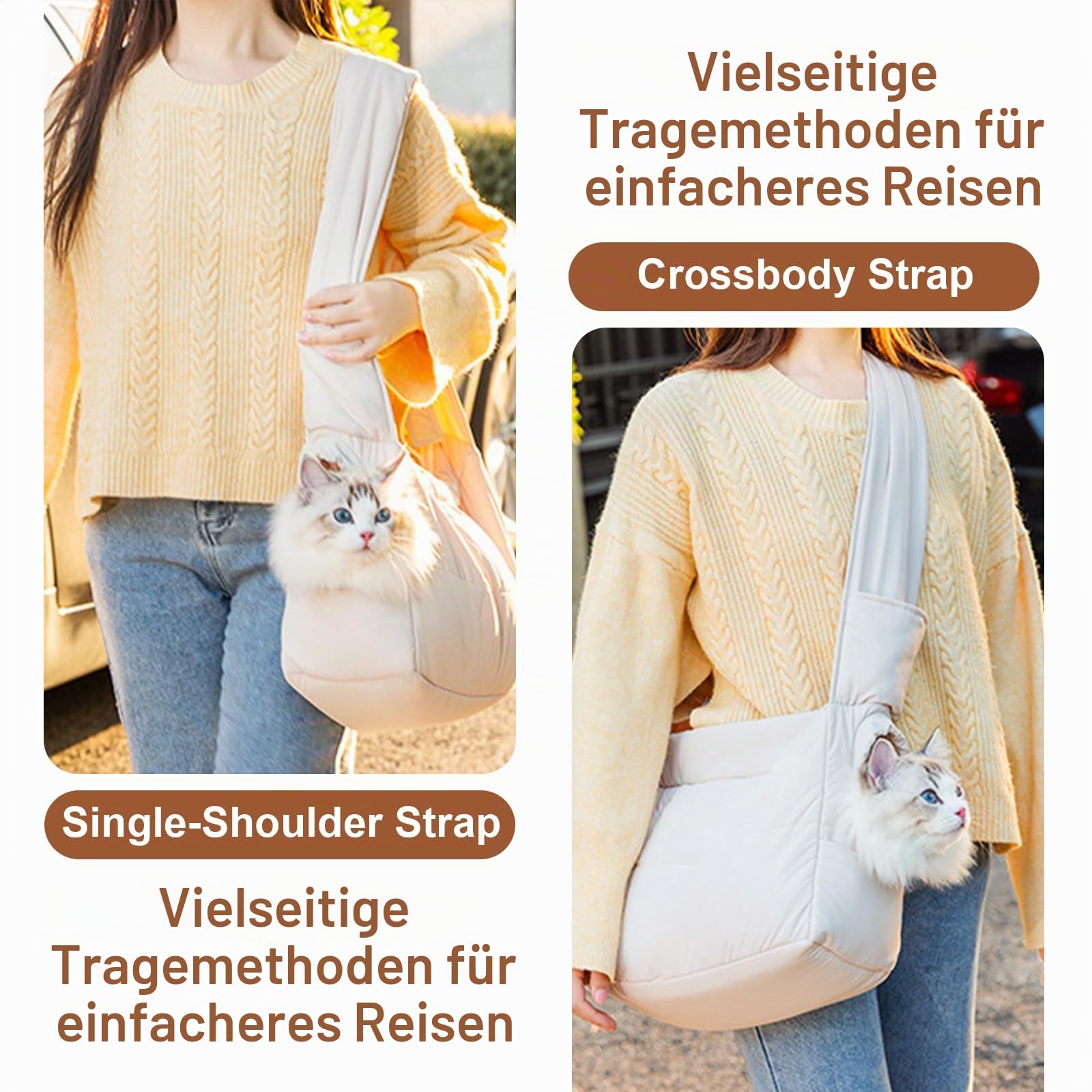 Hundetasche, mini Haustiertasche,Atmungsaktiver Haustier-Tragebeutel mit Sicherheitsverschluss,für den Spaziergang, Aktivitäten im Freien und Ausflüge am Wochenende (Grau)