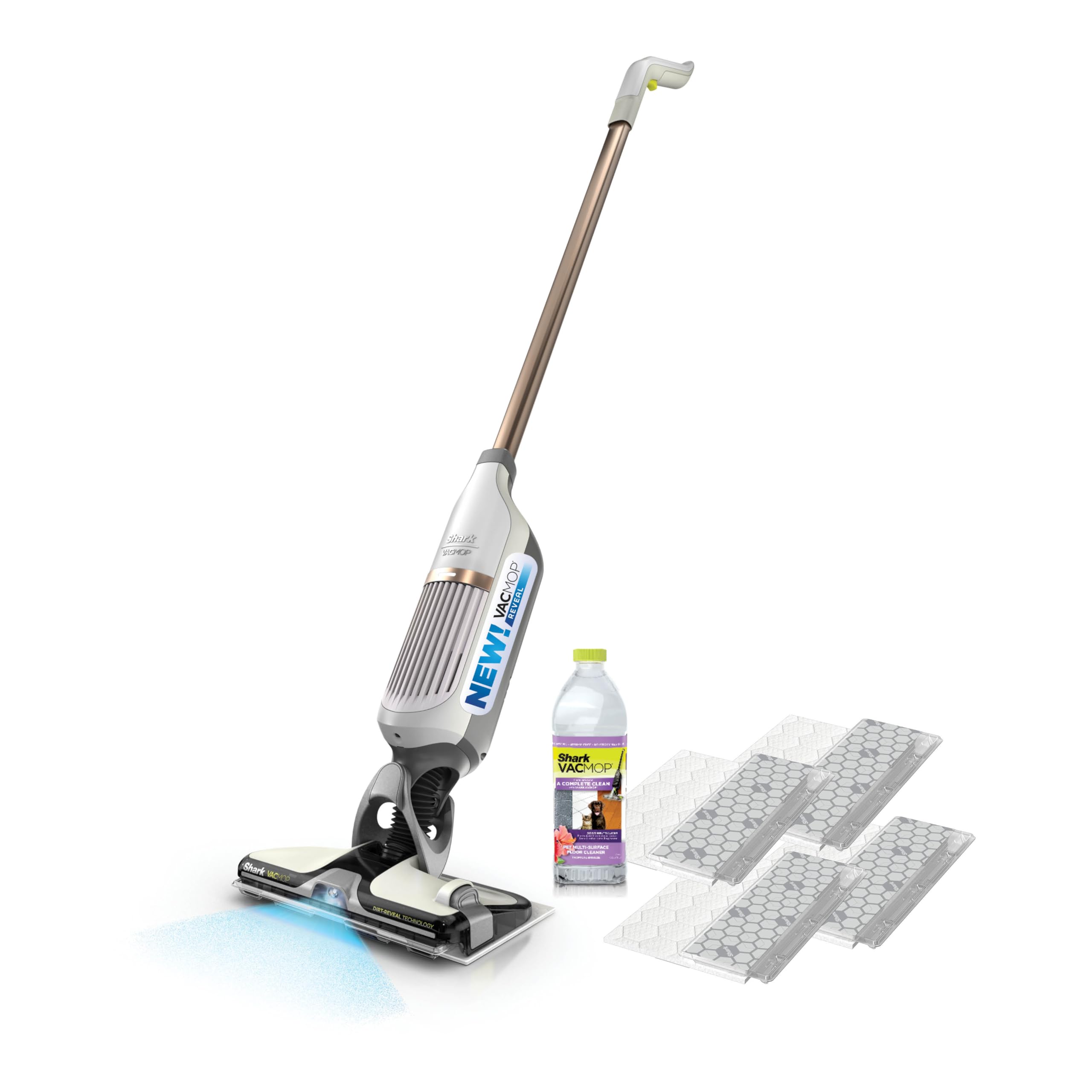 Shark VACMOP Reveal Cordless Vacuum & Spray Mop, Ivory, VM401IV | Hard Floor Cleaner, Powerful Suction, Illumination Light, 4 Disposable Pads, 12oz Pet Cleaning Solution Vacmop Reveal - 4 Pads (Ivory)