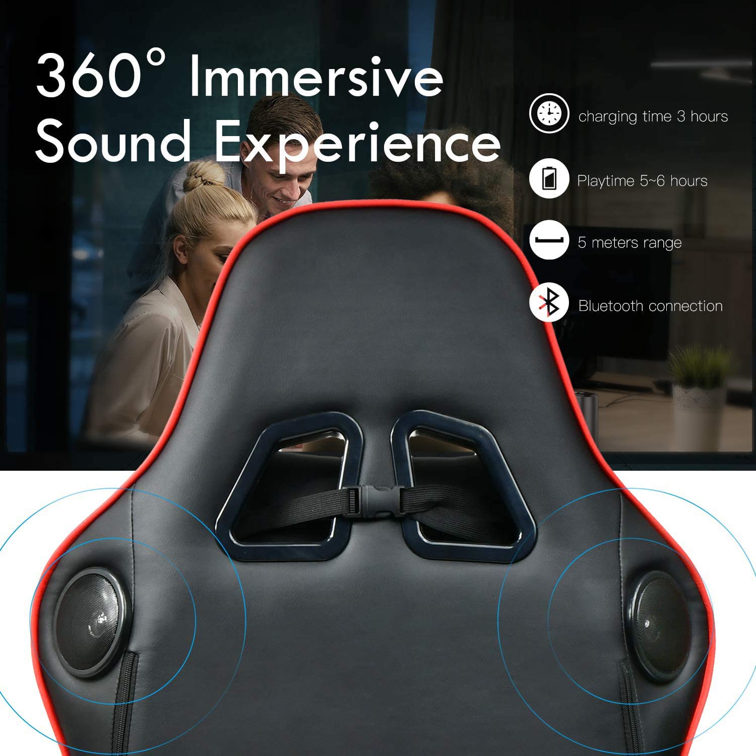 GTPLAYER Silla Gaming con Altavoz Bluetooth Reposapies Escritorio Oficina Gamer Ergonomica con Cojín Reposabrazos 3D Ajustables Respaldo Reclinable Multifuncional Rojo
