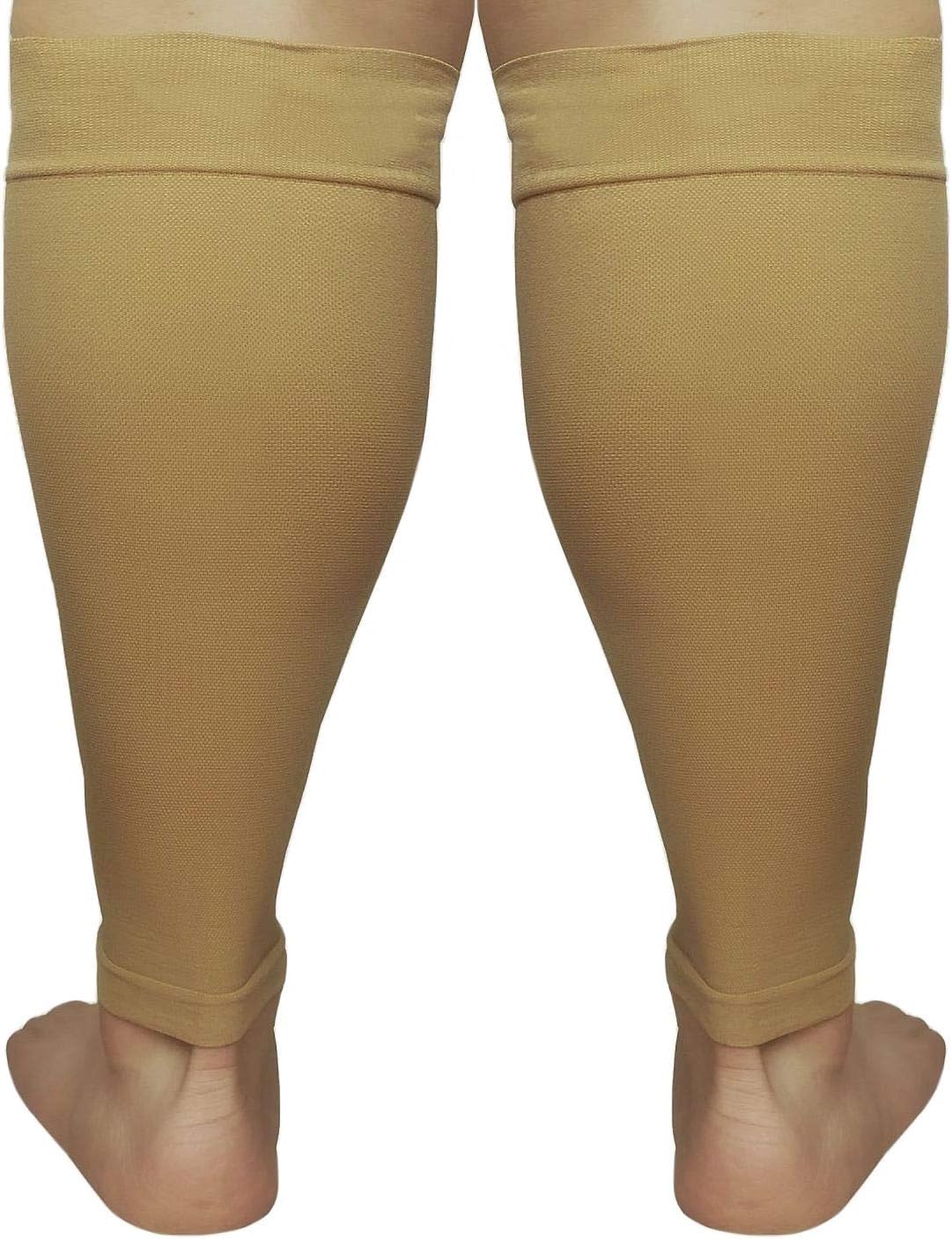 Runee (Beige) - Extra Wide Calf Compression Sleeve - Leg Support for Wide Calves, Compression Sleeve for Calf Pain & Shin Splint, Relief Swelling, Varicose Veins, DVT (Beige)