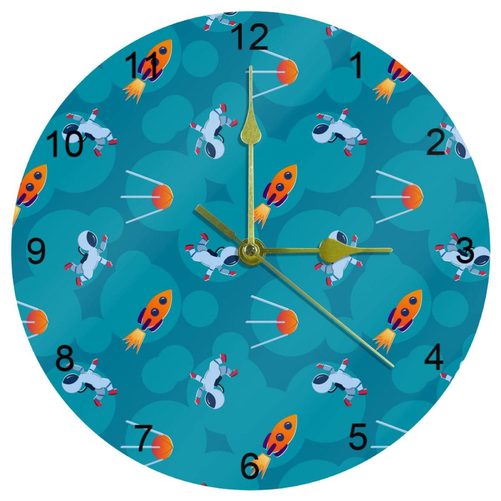 Horloge murale silencieuse fusée et spacemen déco grand cadran