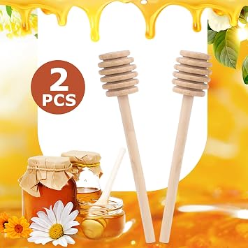 HANSGO 2PCS Wooden Honey Mixing Stirrer, 8 Inch Honey Dipper Sticks Long Handle Honeycomb Stick for Collecting Dispensing Drizzling Jam, Wedding Gifts & Party Favors