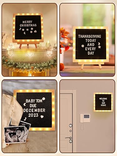 Miniatura 7 de Letrero de fieltro iluminado con luces LED, tablero de mensajes intercambiables de 10 x 10 pulgadas, montado en la pared con soporte de trípode, 470