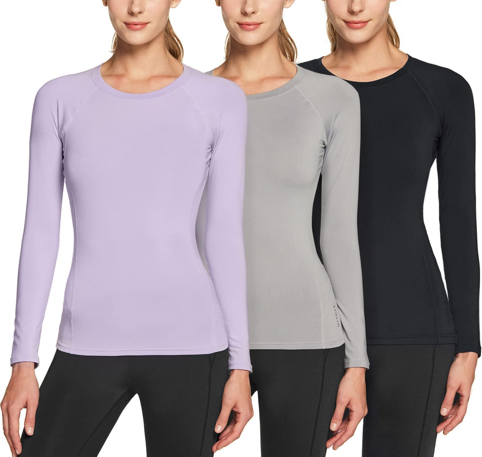 ATHLIO 1 or 3 Pack Women's Thermal Long Sleeve Tops, Winter Fleece Lined Crew Neck Shirts, Lightweight Compression Base Layer