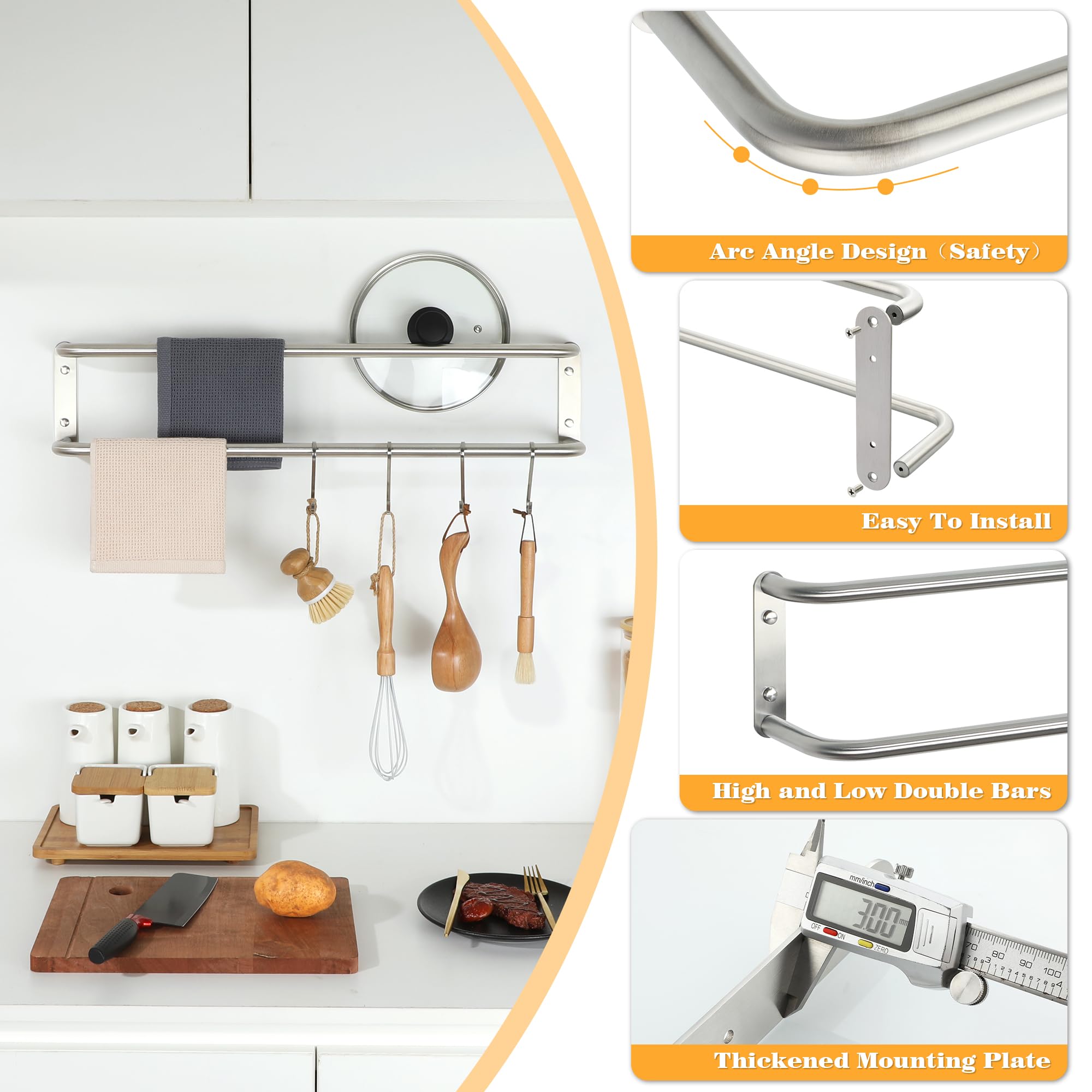 Mooche Towel Rail Wall Mounted,Bathroom Towel Holder Double Towel Rack for Bathroom,SUS304 Stainless Steel 700MM Towel Shelf Double Towel Bars for Hotel,Kitchen,Drawing Room,Toilet(Brushed) - Image 4