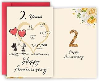 2th Anniversary Card,2th Anniversary Decorations,2 Year Wedding Anniversary Card Gift,Happy Golden Diamond Anniversary,8x5.3 Inches,Double-Sided