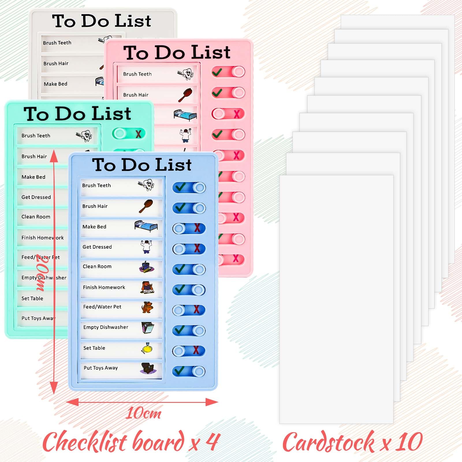 Litimkat Lot de 4 Tableau Memo Checklist avec 10 Papiers Effaçables à Sec