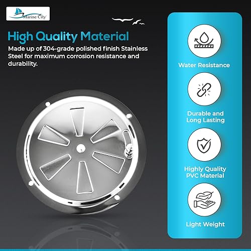Miniatura 10 de MARINE CITY Placa de ventilación de cabina de acero inoxidable pulido de grado 304, cubierta de ventilación redonda, placa de ventilación de