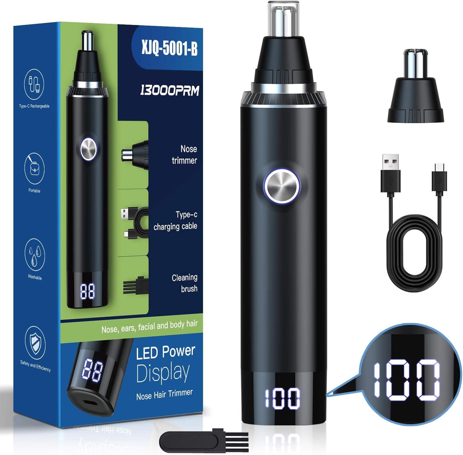Rechargeable Nose Hair Trimmer for Men and Women, 2024 Upgrade, Painless USB Nose Trimmer, Ear and Nose Clipper, Facial Hair Removal, Easy to Clean, Dual Edge Blades, IPX7 Waterproof